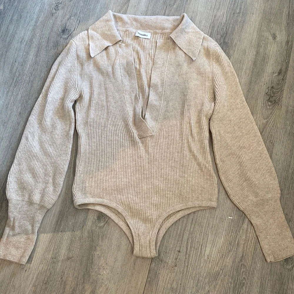 Nanushka Beige Ribbed Bodysuit - Picture 1 of 2
